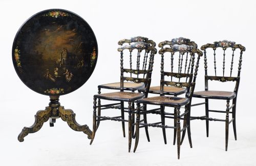 Conjunto de cinco sillas y una mesa victorianas, Inglaterra