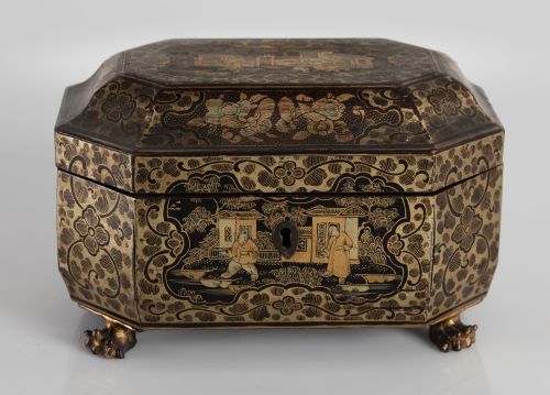 Cofre de perfil octogonal de laca china para la exportación