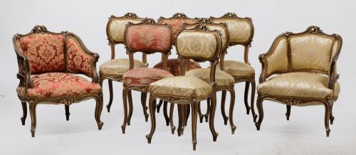 Seis sillas y dos butacas de estilo Rococó, España, c. 1900