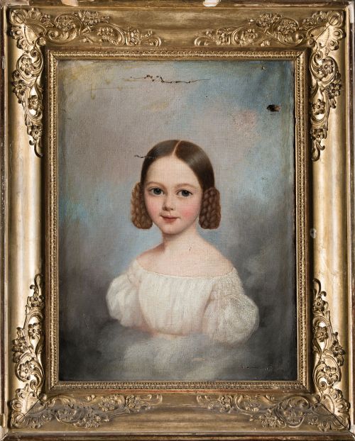 ESCUELA FRANCESA, "Retrato de una niña", Óleo sobre lienzo.