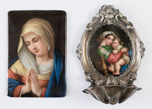 Benditera de plata y porcelana y placa de porcelana, pps.S.