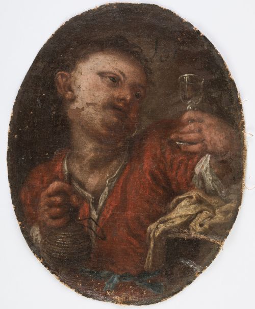 ESCUELA ITALIANA, "Joven con jarra de vino y copa" y "Jove