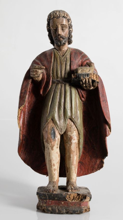 "San Juan Bautista". Escultura en madera tallada y polic