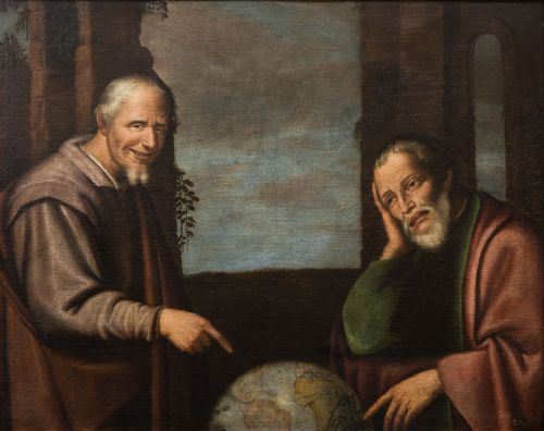 ANÓNIMO, "Heráclito y Demócrito", Óleo sobre lienzo.