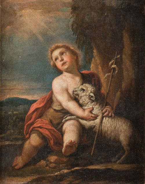 ACISCLO ANTONIO PALOMINO Y VELASCO, "San Juanito", Óleo sob