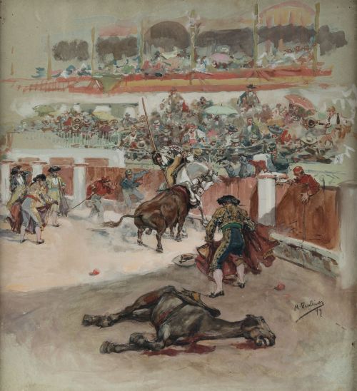 MARIANO  BENLLIURE, "Suerte de varas", 1899, Gouache sobre