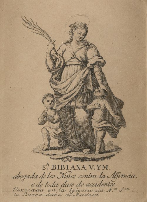 ESCUELA ESPAÑOLA , "Santa Bibiana, virgen y mártir", Grabad