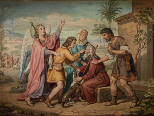 BERNARDINO MONTAÑES, "La curación de Tobías", 1878, Óleo so