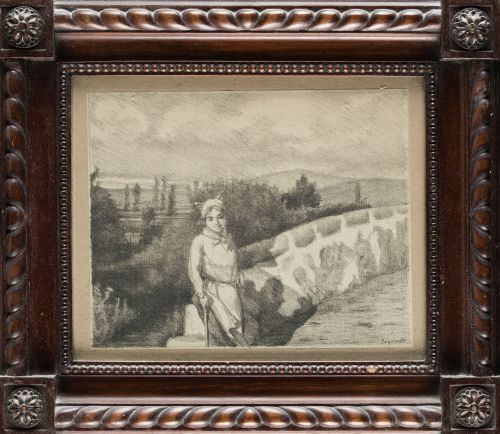 RAFAEL  IZQUIERDO, "Aldeana", Carboncillo sobre papel.