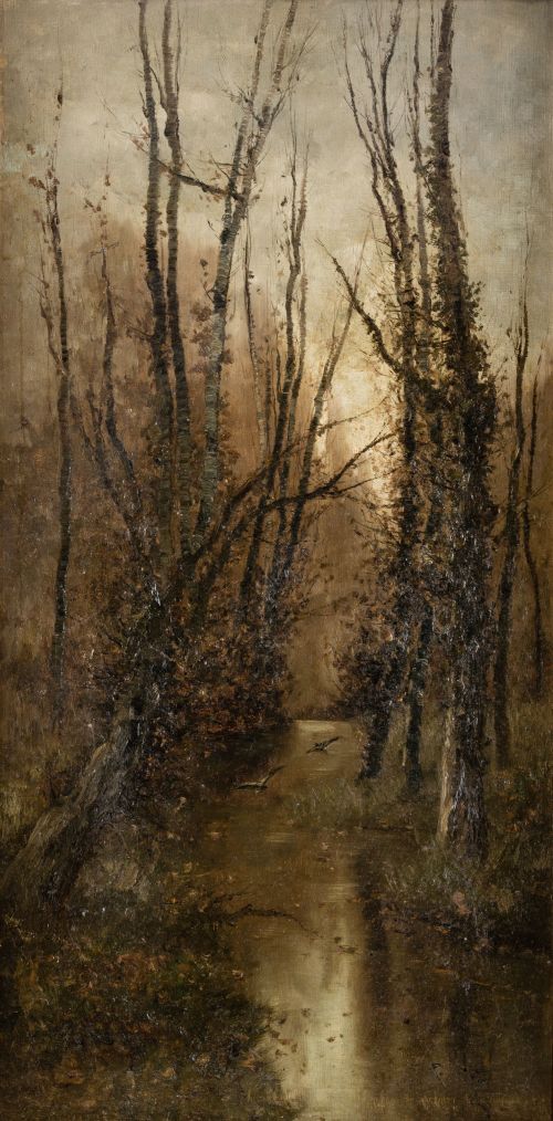MANUEL RAMOS ARTAL, "Bosque y pájaros", Óleo sobre lienzo