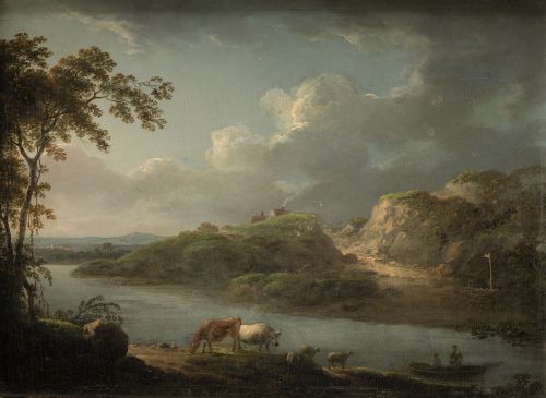 ATRIBUIDO A ABRAHAM PETHER, "Paisaje fluvial con pescadores