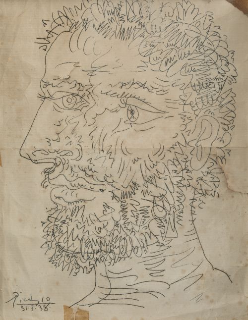 PABLO RUIZ PICASSO, "Tete d&#39;Homme", 1938, hectografía  sobr