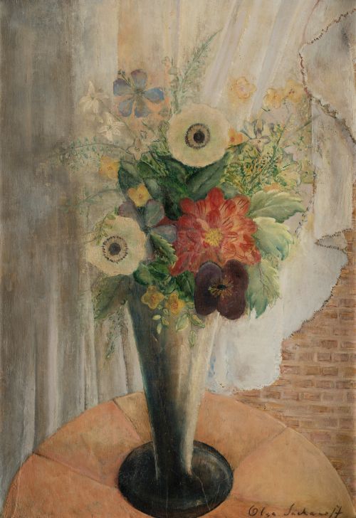 OLGA SACHAROFF, "Jarrón con flores", Óleo sobre tabla