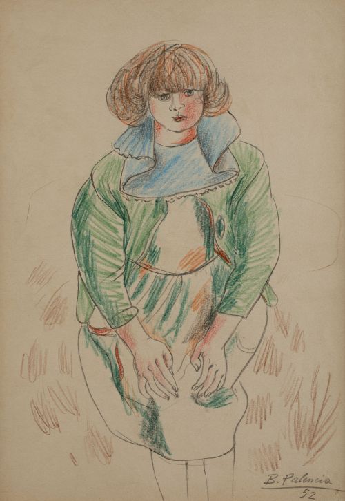 BENJAMÍN PALENCIA, "Joven sentada", 1952, Lapices de colore