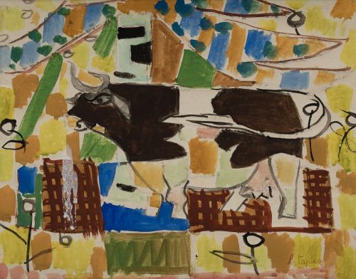 LOUIS LATAPIE, "Vaca", Gouache sobre papel