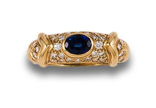 SORTIJA DE ZAFIRO Y DIAMANTES, EN ORO AMARILLO