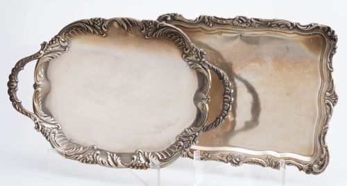 Lote de bandeja rectangular de plata Durán, ley 916 y bande