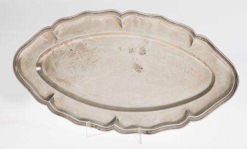 Fuente de pescado ingletada de plata española, ley 916, S.