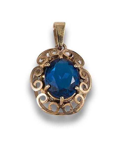 COLGANTE ANTIGUO DE ORO Y ZAFIRO SINTÉTICO