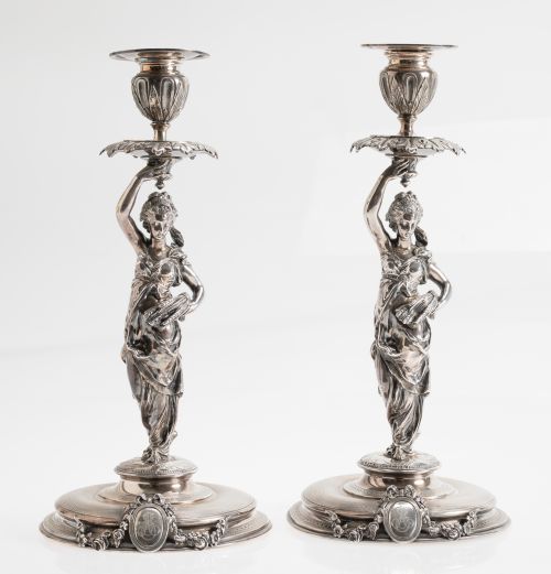 Pareja de candeleros de plata, Emile Hugo, Francia, c.1860