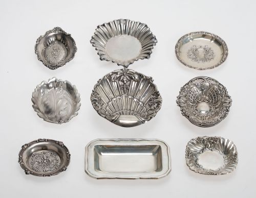 Lote de nueve ceniceros de plata contrastada, S.XX