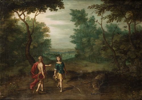 JAN BOOTS, "Apolo y Dafne", Óleo sobre cobre