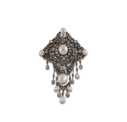 ANTIQUE BREAST BROOCH WITH DIAMONDS AND PEARLS