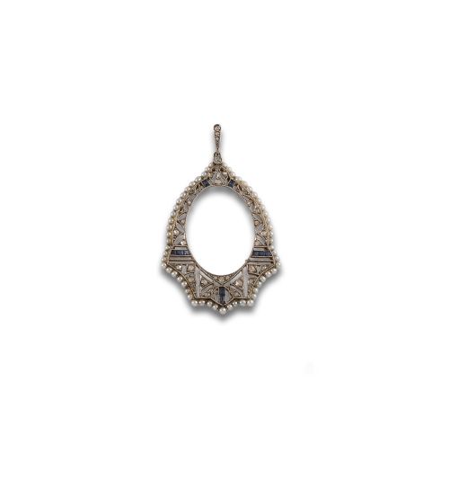 COLGANTE ART DÉCO CON DIAMANTES , ZAFIROS Y PERLITAS