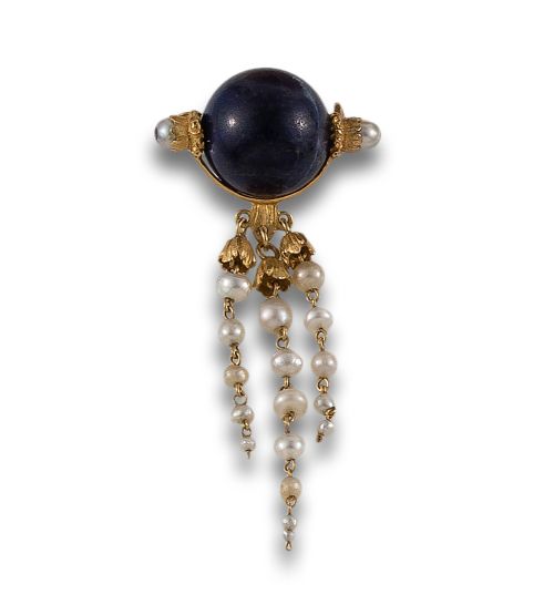 ALFILER ANTIGUO CON LAPISLAZULI Y PERLAS 