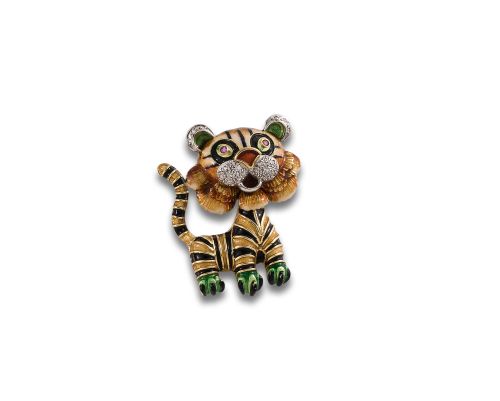 BROCHE EN FORMA DE TIGRE ORO Y ESMALTE