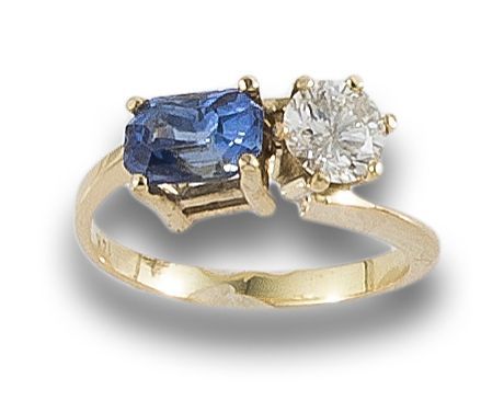 SORTIJA "TU Y YO" DE ORO CON DIAMANTE Y ZAFIRO