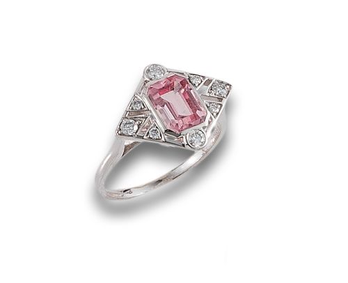 SORTIJA ESTILO ART DÉCO DE ROSA DE FRANCIA Y DIAMANTES EN O