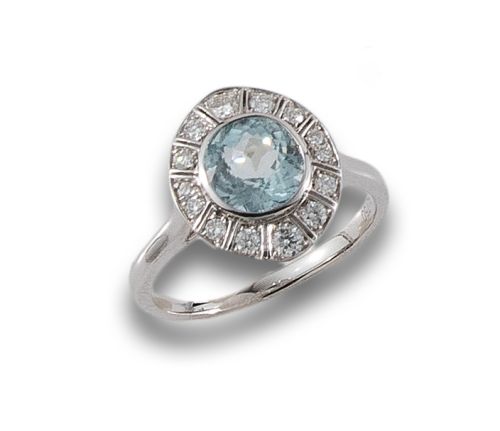 SORTIJA ESTILO ART DÉCO DE AGUAMARINA Y DIAMANTES EN ORO BL