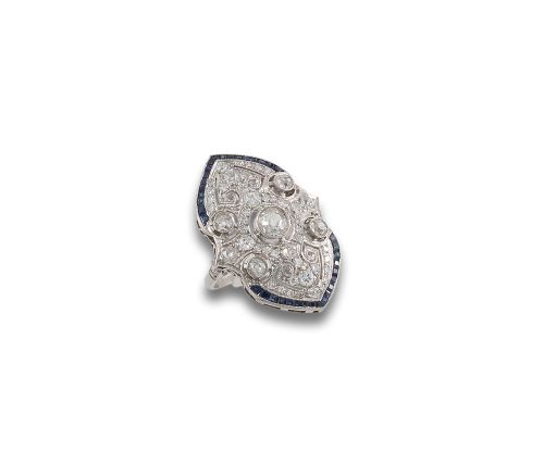 PLATINUM COCKTAIL RING WITH DIAMONDS AND SAPPHIRES