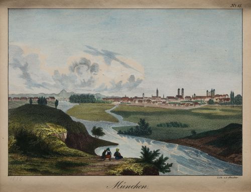  ESCUELA ALEMANA, "München", 1836, Litografía coloreada