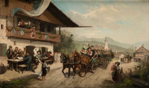 MAX KUGLMAYR, "Fiesta popular en Munich", 1910, Óleo sobre