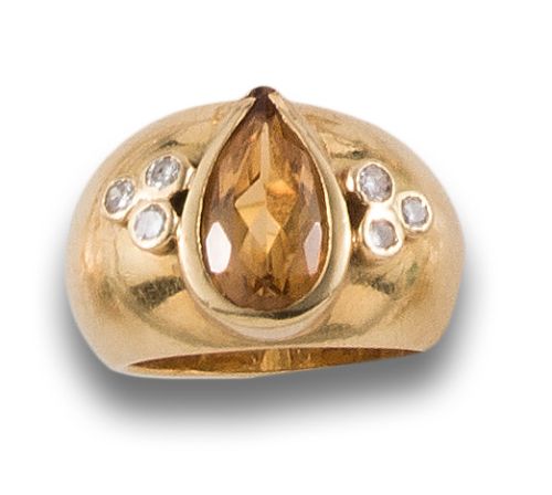 SORTIJA DE ORO CON CITRINO Y DIAMANTES
