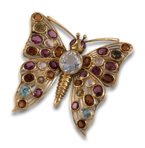 BROCHE MARIPOSA DE ORO Y MULTIGEMAS