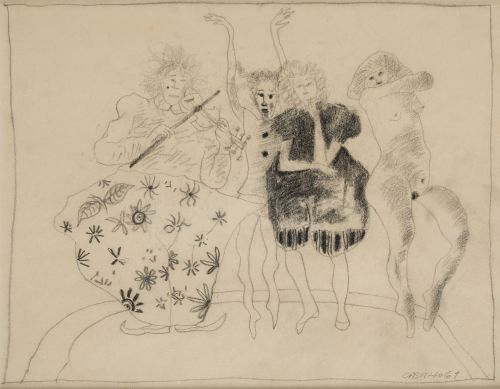 JORGE CASTILLO, "El baile", 1961, Grafito y lapiz graso sob