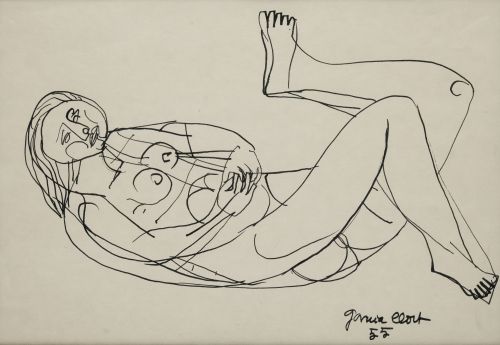 JOSÉ MARÍA GARCÍA LLORT, "Desnudo echado", 1955, Tinta sobr