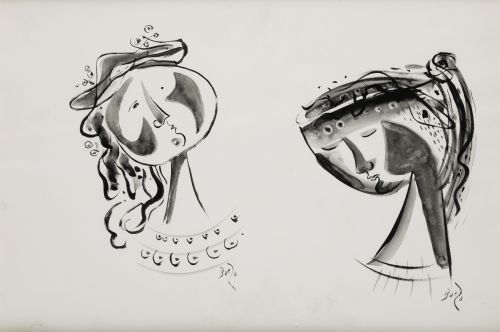 MANUEL  BAEZA, "Rostros", Tinta sobre papel