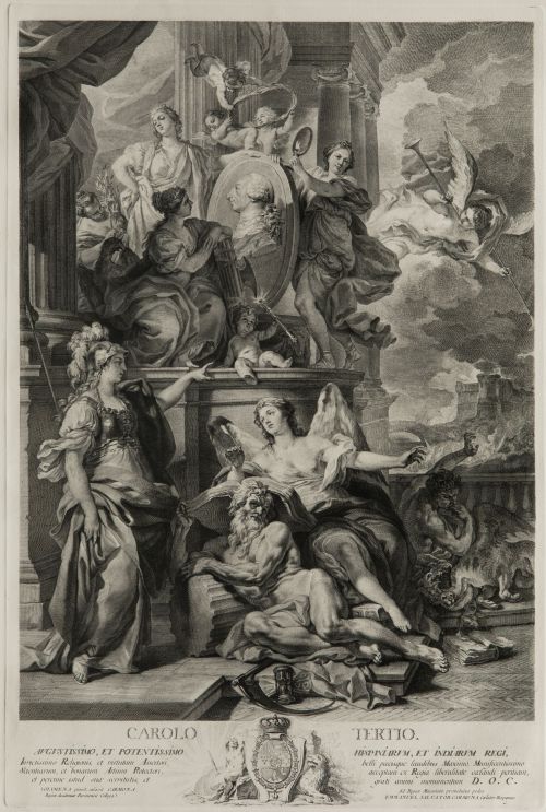 MANUEL  SALVADOR CARMONA, "Alegoría de Carlos III", Aguafue