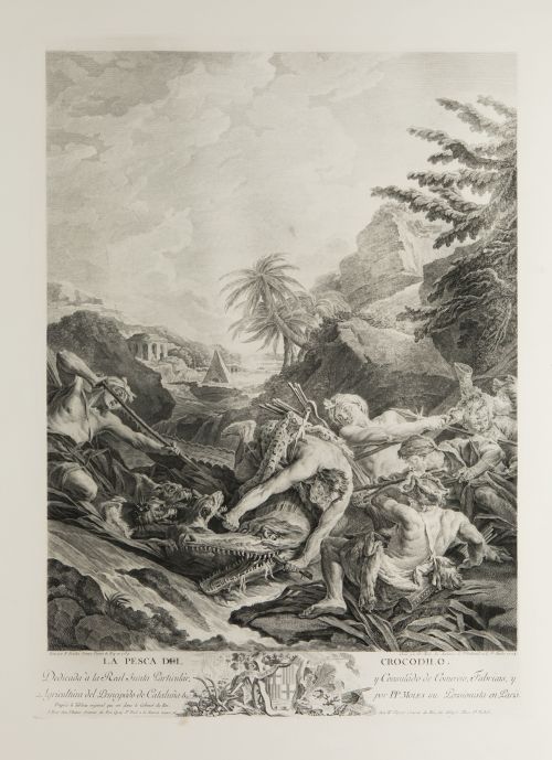 PEDRO PASCUAL MOLES, "La pesca del cocodrilo", Aguafuerte y