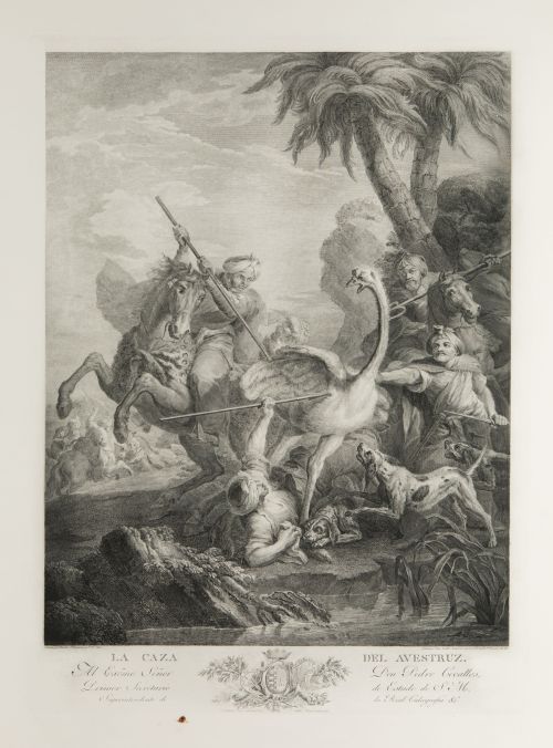 BLAS AMETLLER, "La caza del avestruz", Aguafuerte y buril s