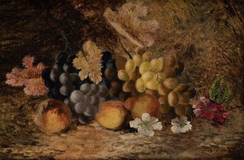 ESCUELA INGLESA, "Frutas y flores", Óleo sobre lienzo