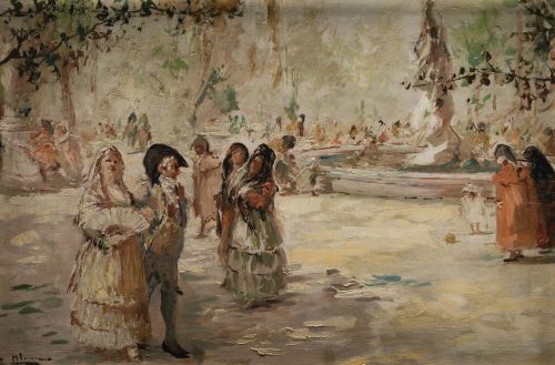 EMILIO ÁLVAREZ DÍAZ, "Paseo por el Retiro", Óleo sobre tabl