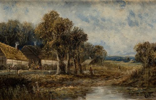 ESCUELA INGLESA, "Paisaje de campo", Óleo sobre lienzo.