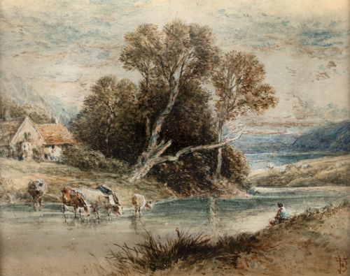 MYLES BIRKET FOSTER, "Paisaje de campo", Acuarela sobre pap