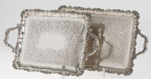 Juego de dos bandejas de plata con asas, ley 916, España, S