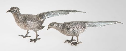 Dos figuras de aves de plata española, ley 916, S. XX